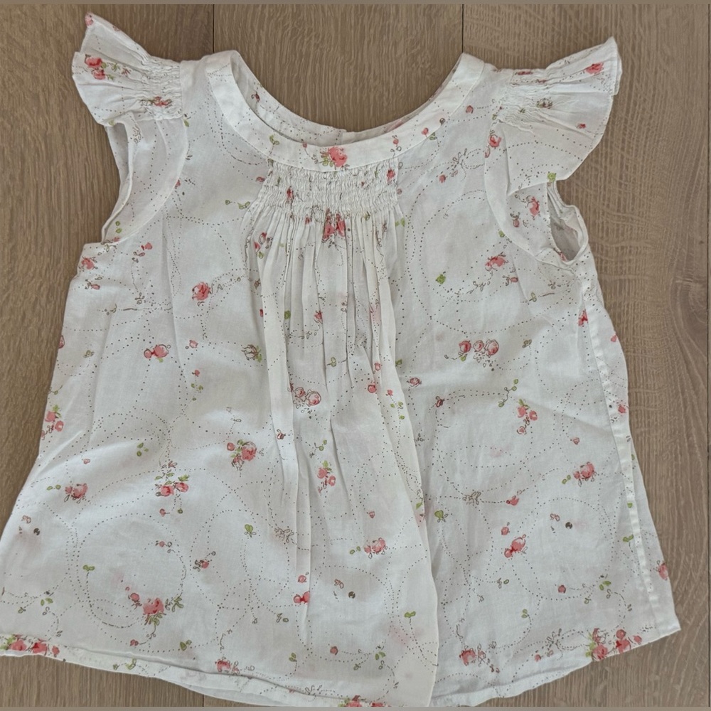 Bonpoint White and Pink Floral Blouse Top with Flutter Sleeves Girls Size 4